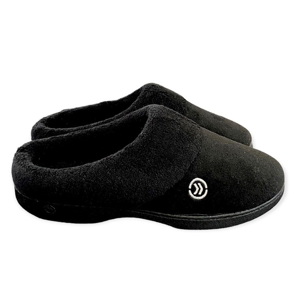 Isotoner Mixed Microterry Hoodback Black Clog Slippers 9.5 10 - Picture 3 of 5